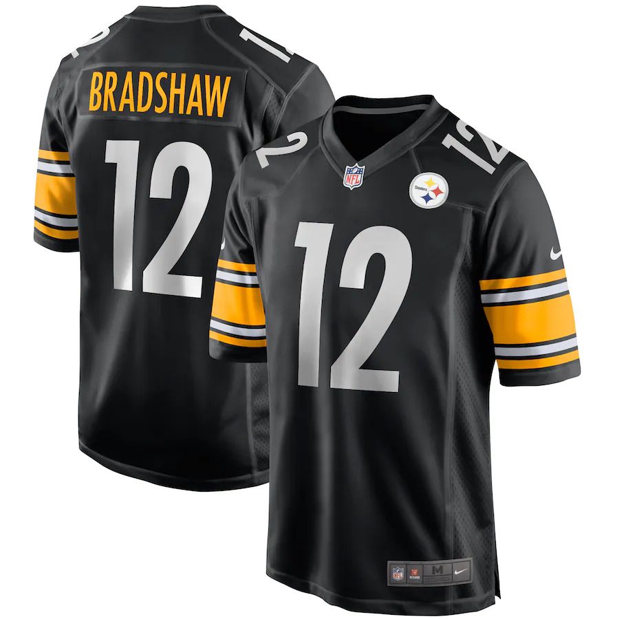 Men Pittsburgh Steelers 12 Terry Bradshaw Nike Black Game Retired Player NFL Jersey